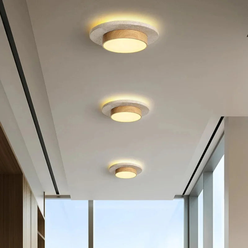 Stone Ceiling Lamp round Ceiling Lights D22Cm Led28W Wabi Sabi Retro Walnut/Wood for Balcony Corridors Living Room Indoor Lights