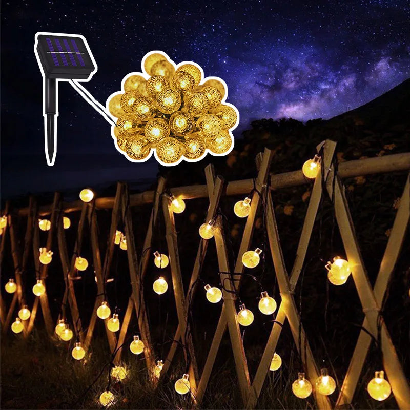 8 Mode Crystal Globe Ball Solar String Lights Outdoor Waterproof Solar Powered Patio Light for Garden Party Decor