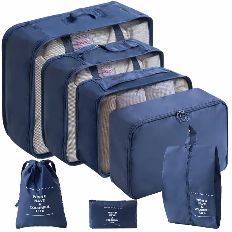10/7 Pcs Set Travel Organizer Storage Bags Suitcase Packing Cubes Cases Portable Wardrobe Luggage Clothes Shoe Pouch Fold