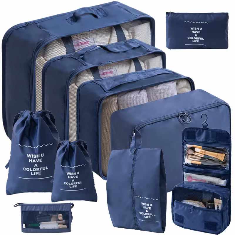 10/7 Pcs Set Travel Organizer Storage Bags Suitcase Packing Cubes Cases Portable Wardrobe Luggage Clothes Shoe Pouch Fold