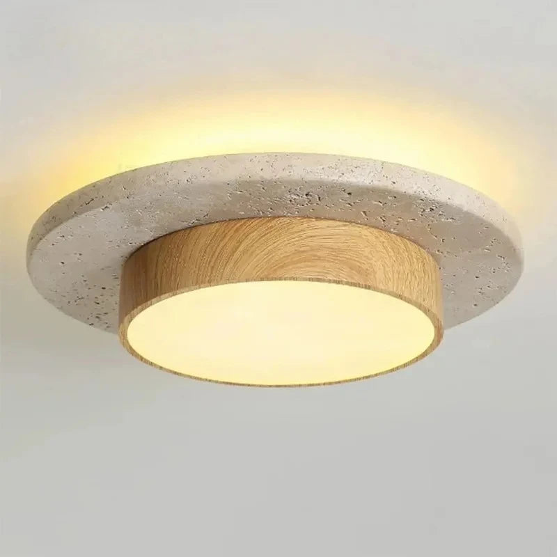 Stone Ceiling Lamp round Ceiling Lights D22Cm Led28W Wabi Sabi Retro Walnut/Wood for Balcony Corridors Living Room Indoor Lights