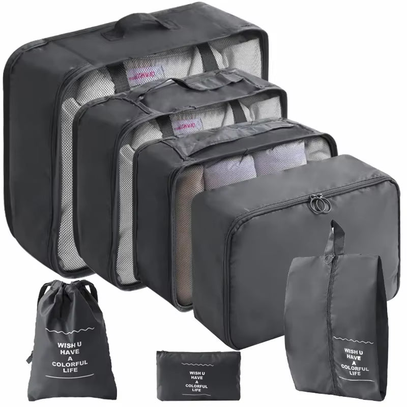 10/7 Pcs Set Travel Organizer Storage Bags Suitcase Packing Cubes Cases Portable Wardrobe Luggage Clothes Shoe Pouch Fold