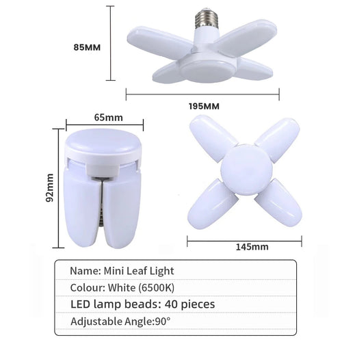 E27 Fan Shape Foldable LED Bulb AC220V/110V Deformation for Home Ceiling Lights Warehouse and Garage White Leaf Light 6500K
