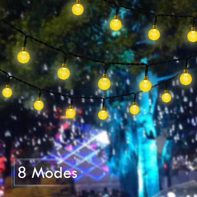 8 Mode Crystal Globe Ball Solar String Lights Outdoor Waterproof Solar Powered Patio Light for Garden Party Decor