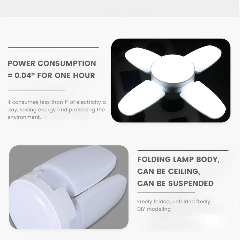 E27 Fan Shape Foldable LED Bulb AC220V/110V Deformation for Home Ceiling Lights Warehouse and Garage White Leaf Light 6500K