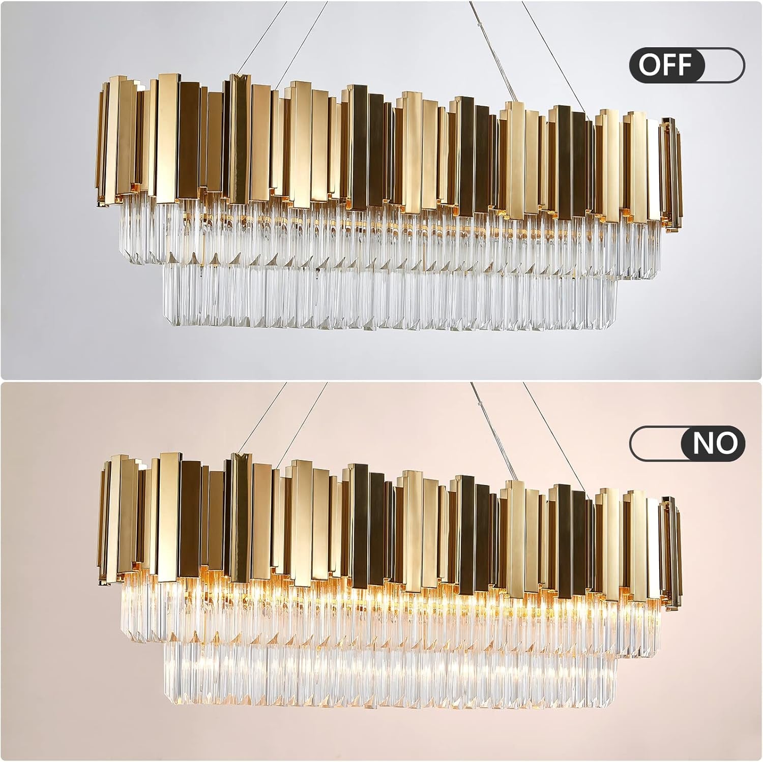 Luxury Crystal Chandelier Contemporary, L43.3 X W13.78 Dining Room Lighting Fixtures, Modern Crystal Chandelier Lights, Living Room Chandeliers for Kitchen Island Living Room, Gold
