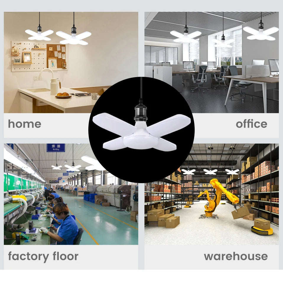 E27 Fan Shape Foldable LED Bulb AC220V/110V Deformation for Home Ceiling Lights Warehouse and Garage White Leaf Light 6500K