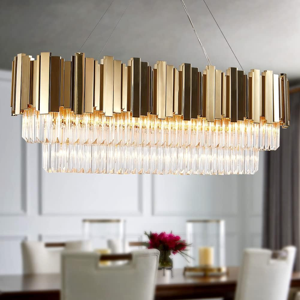 Luxury Crystal Chandelier Contemporary, L43.3 X W13.78 Dining Room Lighting Fixtures, Modern Crystal Chandelier Lights, Living Room Chandeliers for Kitchen Island Living Room, Gold