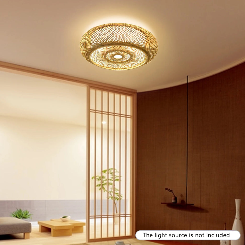 20" Flush Mount Bamboo Shade Ceiling Light Fixture Hanging Pendant Lamp Design Lamps for Living Room Lights Ceiling Lights