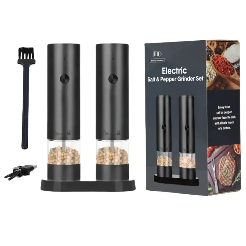 Electric Salt Pepper Grinder Set with Base USB Rechargeable Adjustable Coarseness Automatic Spice Grinders Cooking Accessories