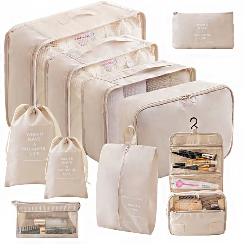 10/7 Pcs Set Travel Organizer Storage Bags Suitcase Packing Cubes Cases Portable Wardrobe Luggage Clothes Shoe Pouch Fold