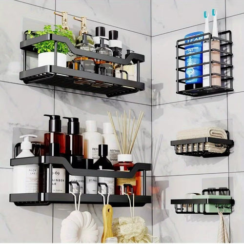 3/5 Pack Shower Organizer , Adhesive Shower Caddy with No Drilling, Rustproof Stainless Steel for Bathroom and Storage&Kitchen
