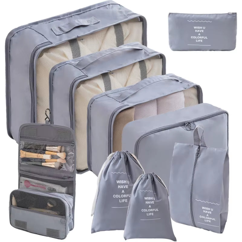 10/7 Pcs Set Travel Organizer Storage Bags Suitcase Packing Cubes Cases Portable Wardrobe Luggage Clothes Shoe Pouch Fold