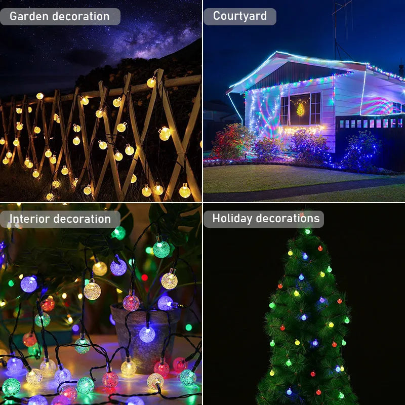 8 Mode Crystal Globe Ball Solar String Lights Outdoor Waterproof Solar Powered Patio Light for Garden Party Decor