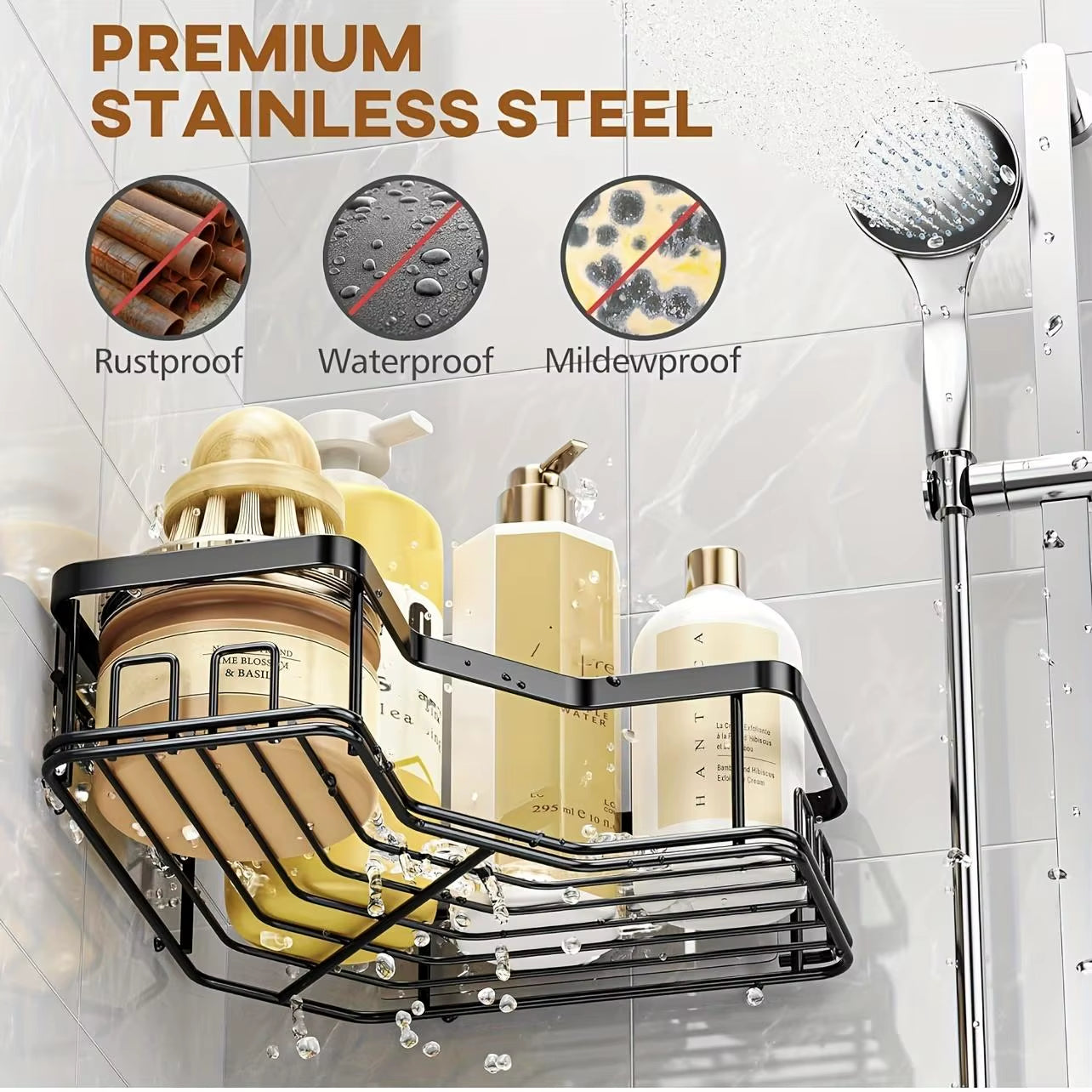 3/5 Pack Shower Organizer , Adhesive Shower Caddy with No Drilling, Rustproof Stainless Steel for Bathroom and Storage&Kitchen