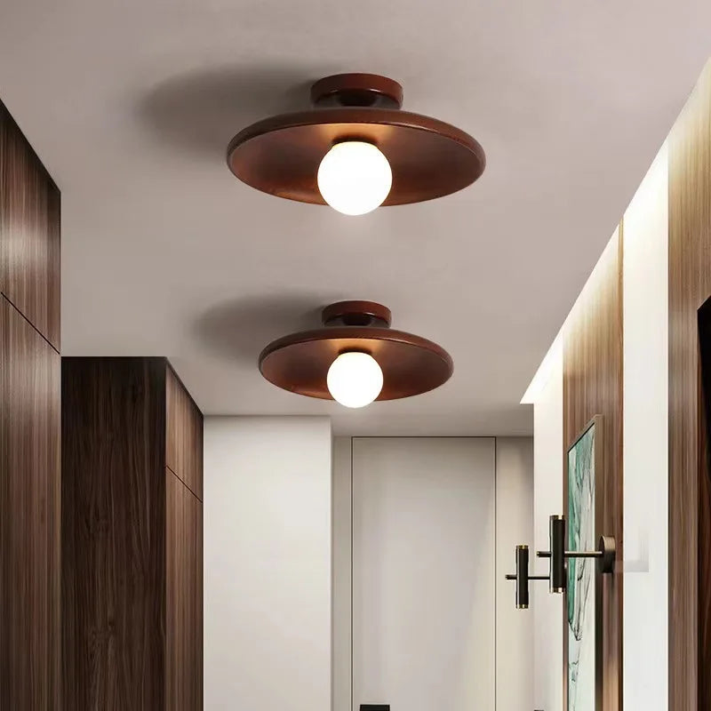 Modern Wooden Ceiling Light Log Color Walnut Wood Ceiling Lamps for Aisle Corridor Passway Stairs Surface Ceiling Lighting G9