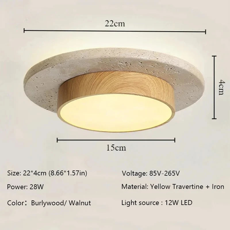 Stone Ceiling Lamp round Ceiling Lights D22Cm Led28W Wabi Sabi Retro Walnut/Wood for Balcony Corridors Living Room Indoor Lights