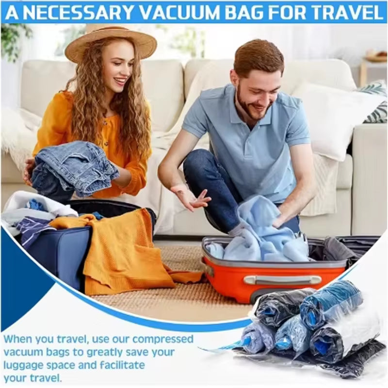 Travel Compression Bags, Roll up Travel Space Saver Bags for Luggage, Cruise Ship Essentials Cothes, Folding Compressed Bag