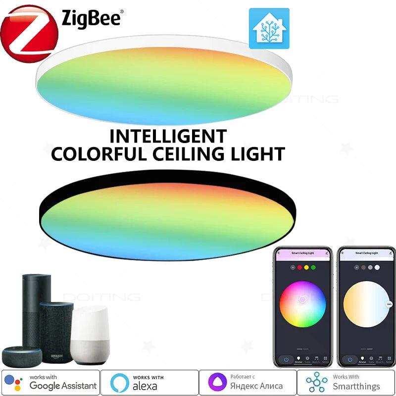 Zigbee 3.0 Smart Ceiling Lights 24W Led Ceiling Lamp RGBCW Led Work with Alexa Google Voice Control APP Dimming Home Assistant
