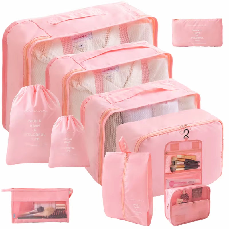 10/7 Pcs Set Travel Organizer Storage Bags Suitcase Packing Cubes Cases Portable Wardrobe Luggage Clothes Shoe Pouch Fold