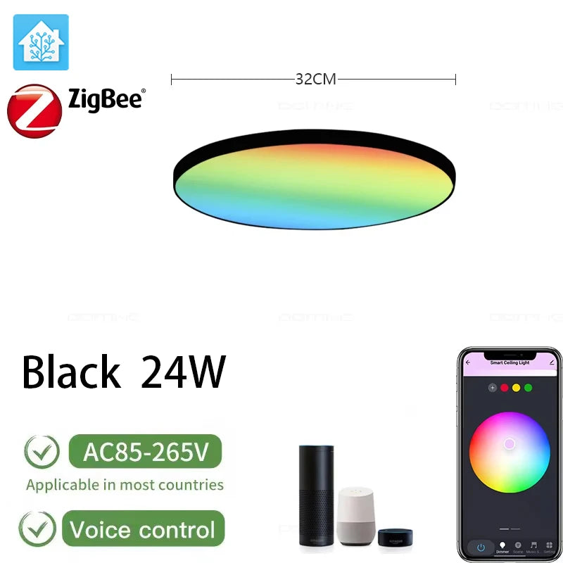 Zigbee 3.0 Smart Ceiling Lights 24W Led Ceiling Lamp RGBCW Led Work with Alexa Google Voice Control APP Dimming Home Assistant