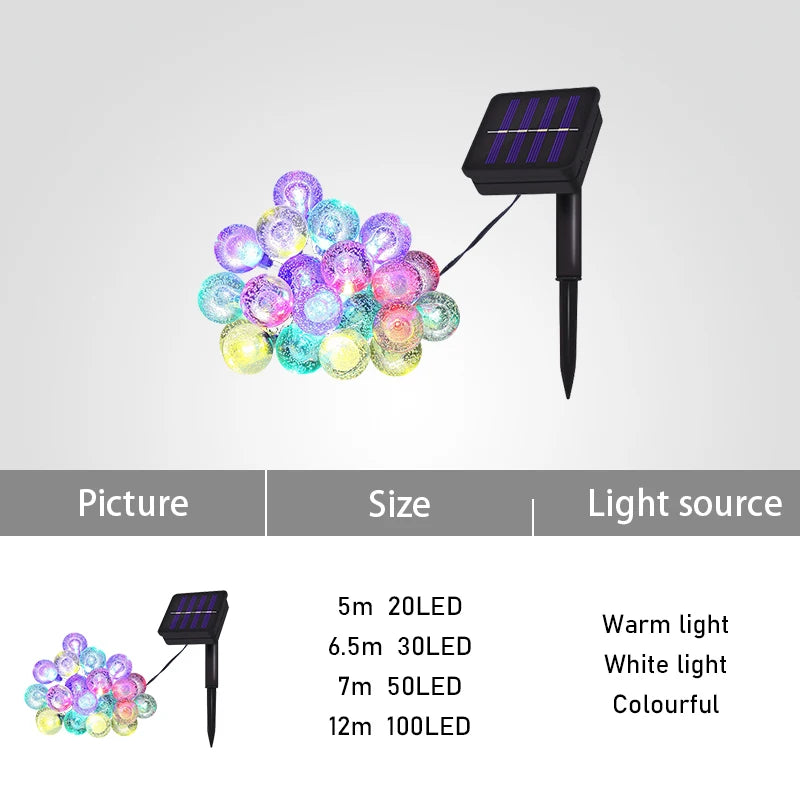 8 Mode Crystal Globe Ball Solar String Lights Outdoor Waterproof Solar Powered Patio Light for Garden Party Decor