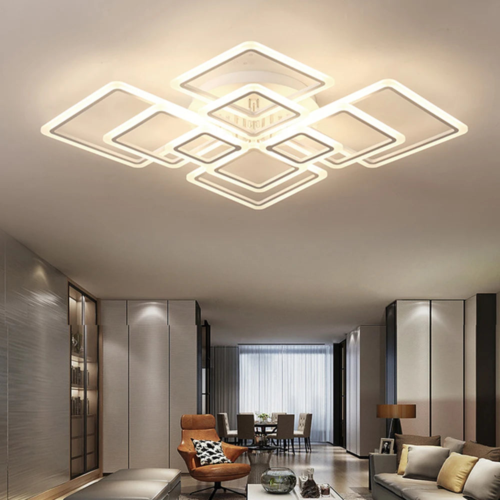 Nordic Pendant Light Ceiling Lamp Modern Square LED Chandelier Suitable for Bedrooms Living Rooms Kitchen Dining Lighting Decor