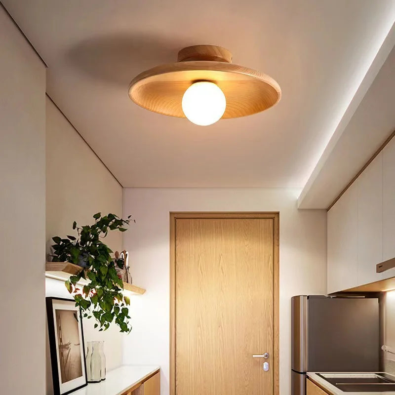 Modern Wooden Ceiling Light Log Color Walnut Wood Ceiling Lamps for Aisle Corridor Passway Stairs Surface Ceiling Lighting G9