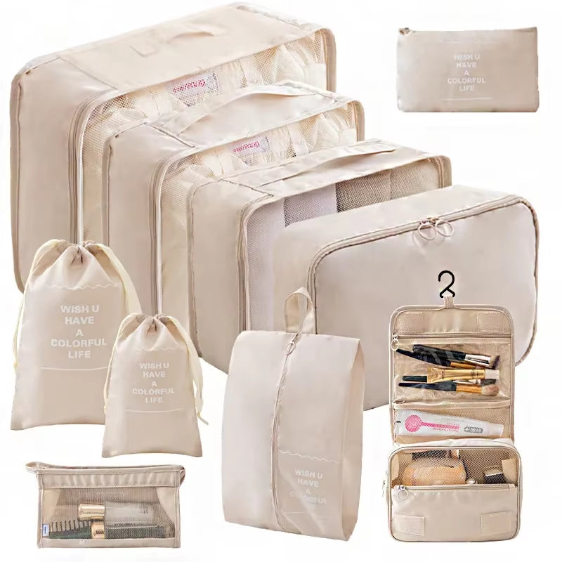 10/7 Pcs Set Travel Organizer Storage Bags Suitcase Packing Cubes Cases Portable Wardrobe Luggage Clothes Shoe Pouch Fold