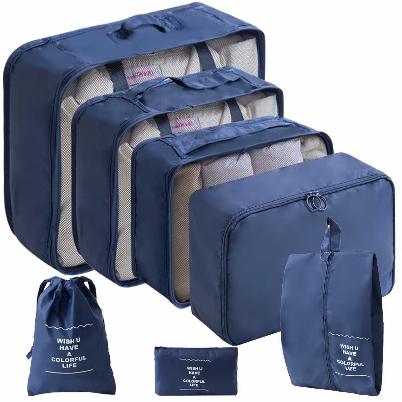 10/7 Pcs Set Travel Organizer Storage Bags Suitcase Packing Cubes Cases Portable Wardrobe Luggage Clothes Shoe Pouch Fold
