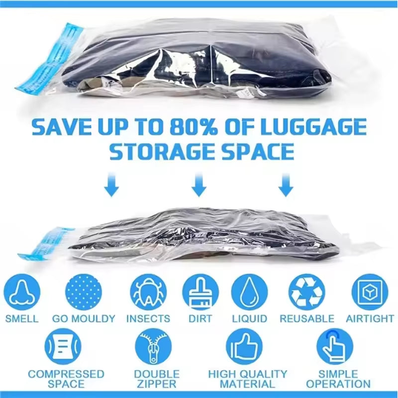 Travel Compression Bags, Roll up Travel Space Saver Bags for Luggage, Cruise Ship Essentials Cothes, Folding Compressed Bag