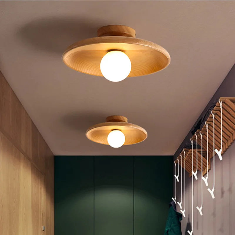 Modern Wooden Ceiling Light Log Color Walnut Wood Ceiling Lamps for Aisle Corridor Passway Stairs Surface Ceiling Lighting G9