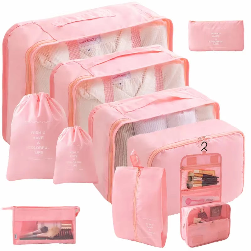10/7 Pcs Set Travel Organizer Storage Bags Suitcase Packing Cubes Cases Portable Wardrobe Luggage Clothes Shoe Pouch Fold