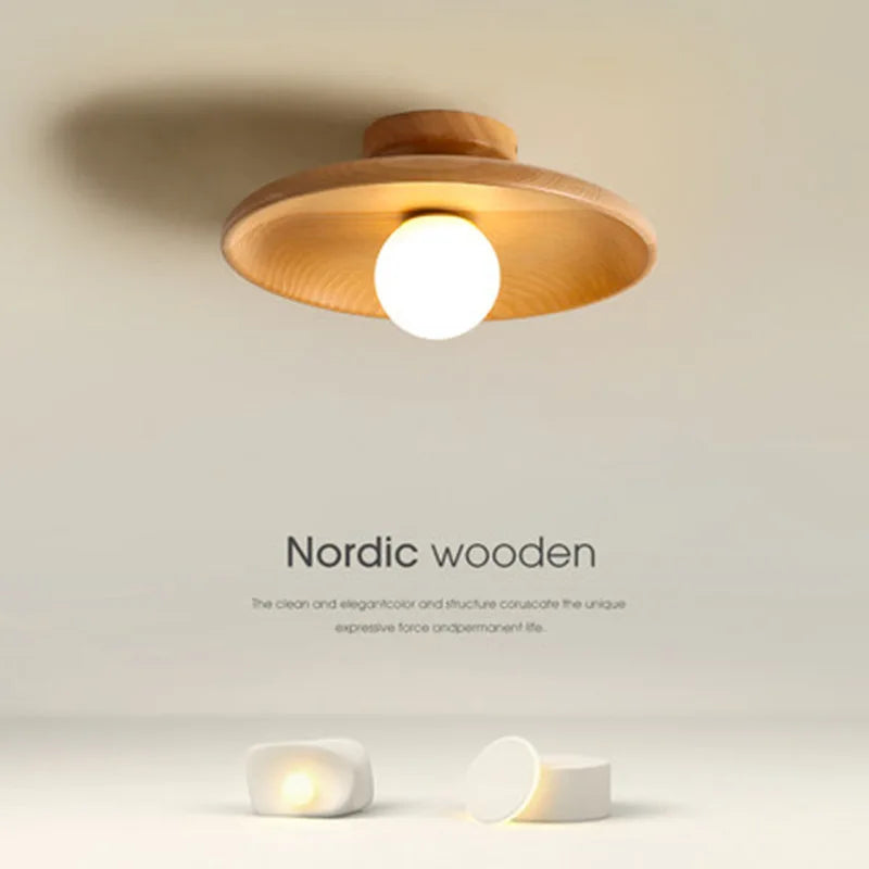 Modern Wooden Ceiling Light Log Color Walnut Wood Ceiling Lamps for Aisle Corridor Passway Stairs Surface Ceiling Lighting G9