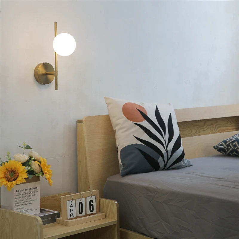 Modern Led Wall Lamps Indoor Golden Wall Lights with Milky Glass round Ball Bedside Wall Lights Double G9 Bulbs with Light Bulb