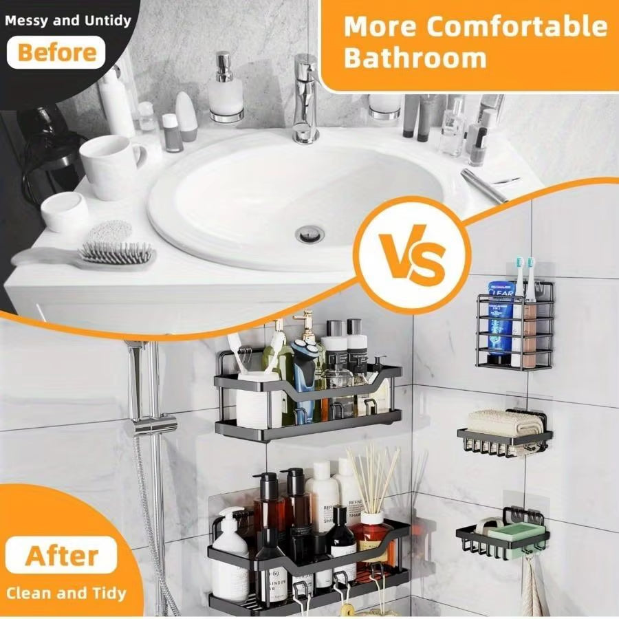 3/5 Pack Shower Organizer , Adhesive Shower Caddy with No Drilling, Rustproof Stainless Steel for Bathroom and Storage&Kitchen