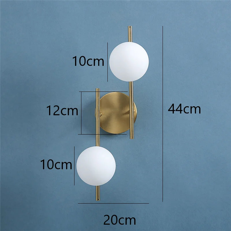 Modern Led Wall Lamps Indoor Golden Wall Lights with Milky Glass round Ball Bedside Wall Lights Double G9 Bulbs with Light Bulb