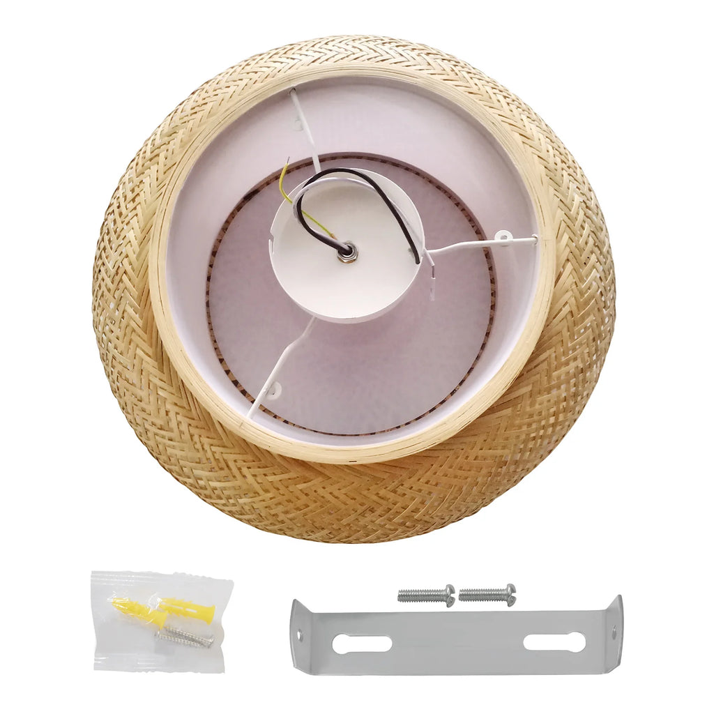 20" Flush Mount Bamboo Shade Ceiling Light Fixture Hanging Pendant Lamp Design Lamps for Living Room Lights Ceiling Lights