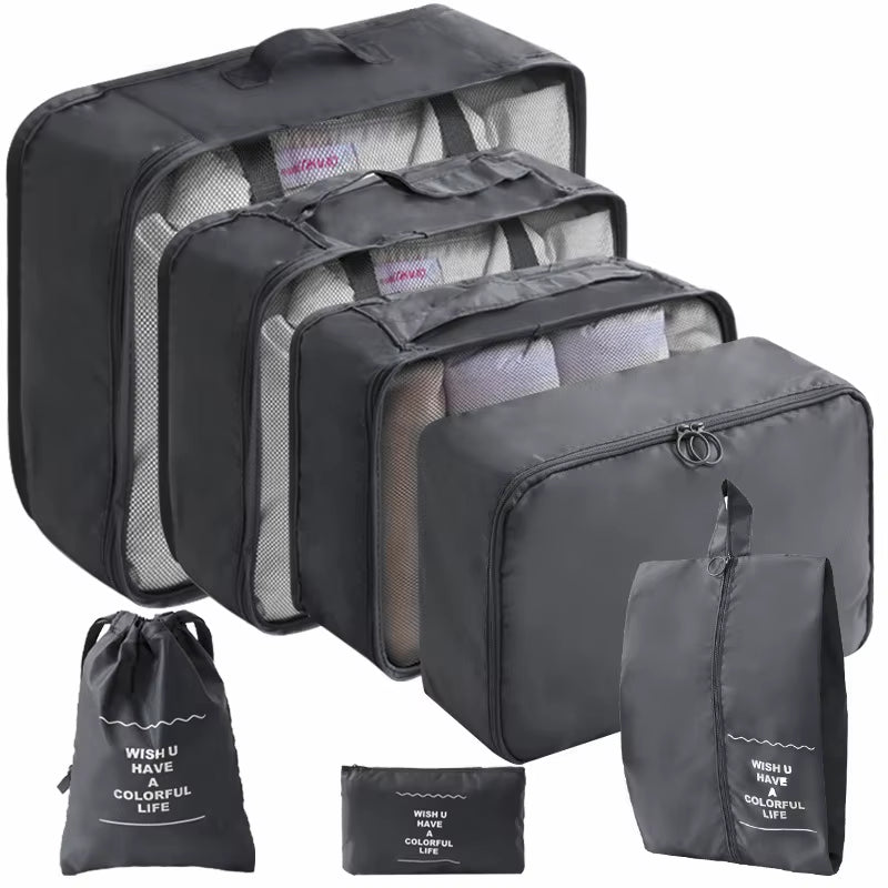 10/7 Pcs Set Travel Organizer Storage Bags Suitcase Packing Cubes Cases Portable Wardrobe Luggage Clothes Shoe Pouch Fold
