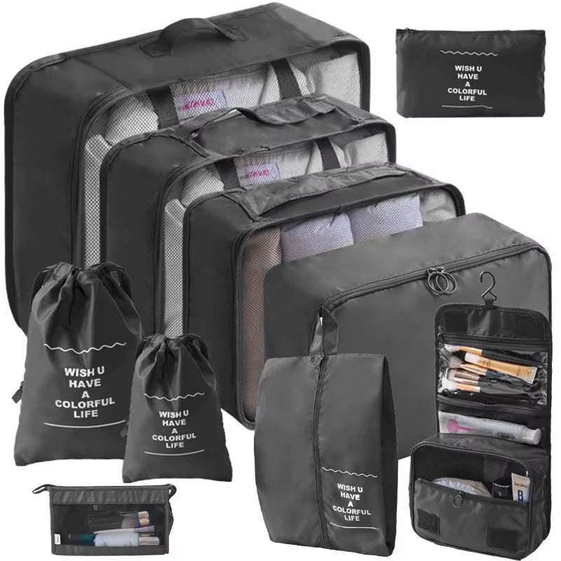 10/7 Pcs Set Travel Organizer Storage Bags Suitcase Packing Cubes Cases Portable Wardrobe Luggage Clothes Shoe Pouch Fold