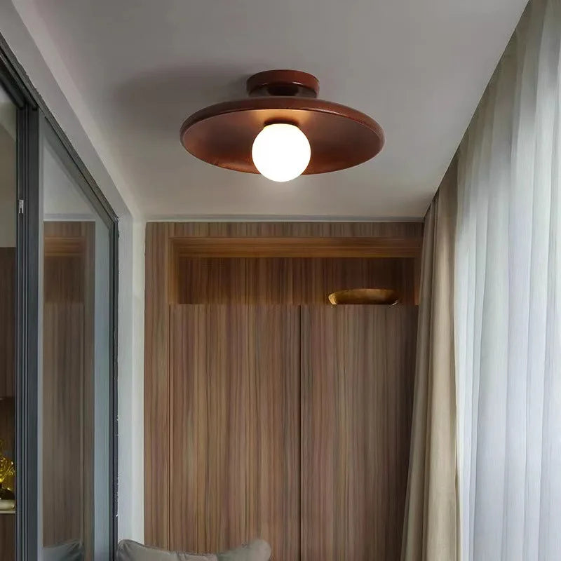 Modern Wooden Ceiling Light Log Color Walnut Wood Ceiling Lamps for Aisle Corridor Passway Stairs Surface Ceiling Lighting G9